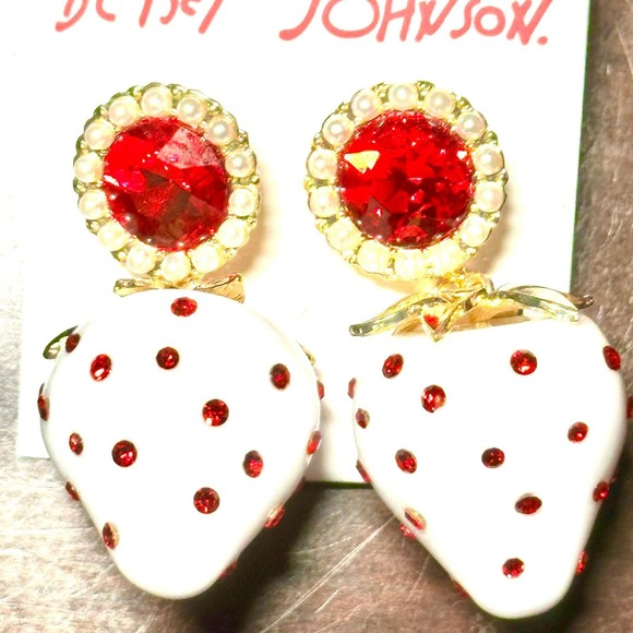 Betsey Johnson Strawberry Dangle Earrings - Picture 2 of 4